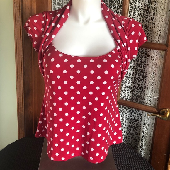 Frederick's of Hollywood Tops - EUC Frederick’s Red and White Polka Dot Slim Fit